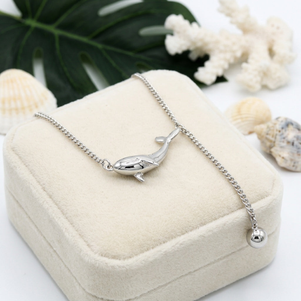 Hawaiian Humpback Whale Lariat Necklace - 925 Sterling Silver