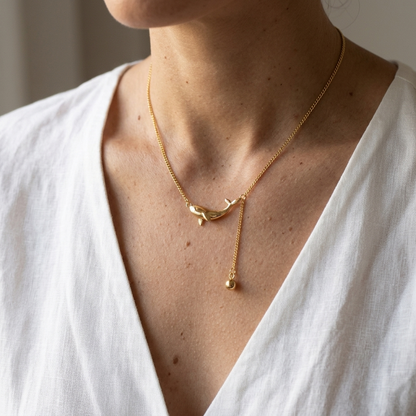 Hawaiian Humpback Whale Lariat Necklace - 925 Sterling Silver