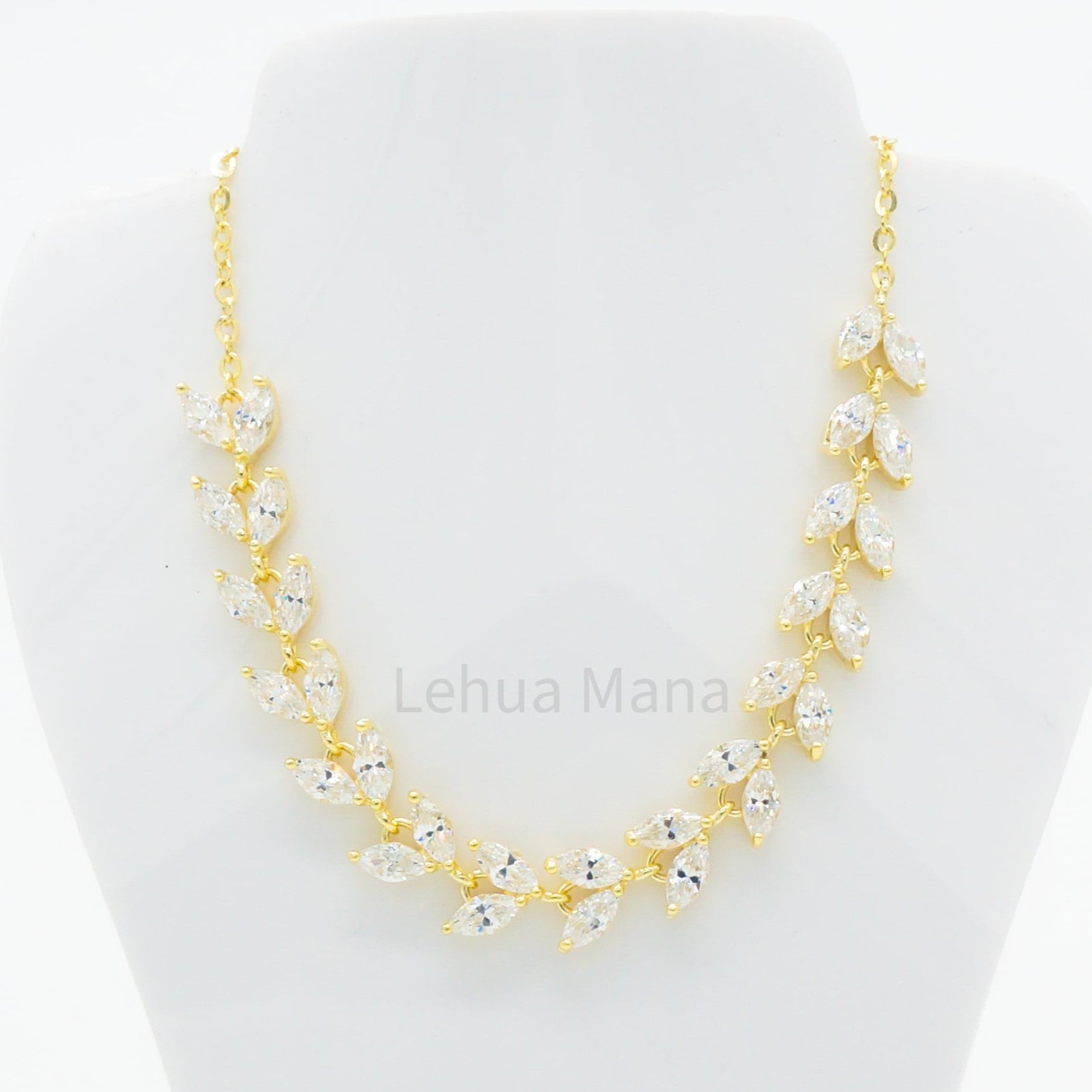925 Silver CZ Maile Flower Lei Necklace, CZ Necklace, Cubic Zirconia Necklace, 925 Sterling Silver Jewelry, Maile Flower Lei Necklace