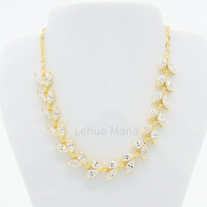 925 Silver CZ Maile Flower Lei Necklace, CZ Necklace, Cubic Zirconia Necklace, 925 Sterling Silver Jewelry, Maile Flower Lei Necklace