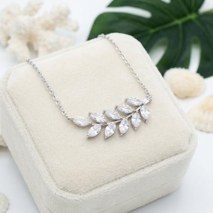 Hawaiian Maile Leaf Vine Cubic Zirconia Necklace - 925 Silver