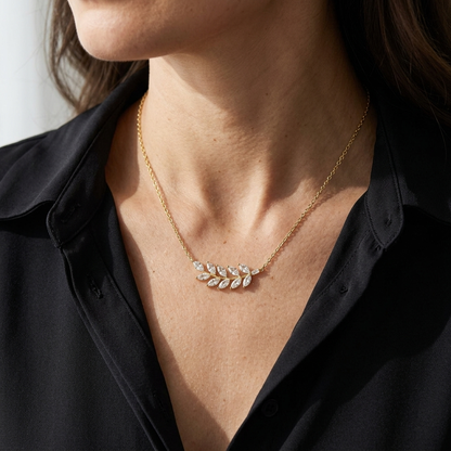 Hawaiian Maile Leaf Vine Cubic Zirconia Necklace - 925 Silver