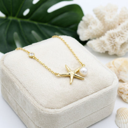 Hawaiian Starfish Freshwater Pearl Gold Vermeil Necklace - 925 Sterling Silver