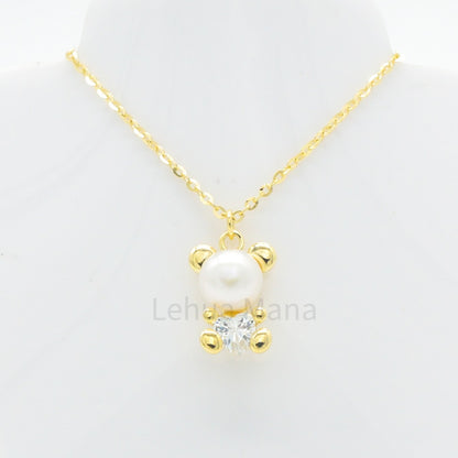 925 Silver CZ Teddy Bear Necklace, CZ Necklace, Cubic Zirconia Necklace, 925 Sterling Silver Jewelry, Teddy Bear Necklace
