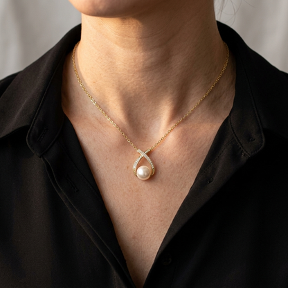 Infinity Teardrop Freshwater Pearl Cubic Zirconia Necklace - 925 Silver