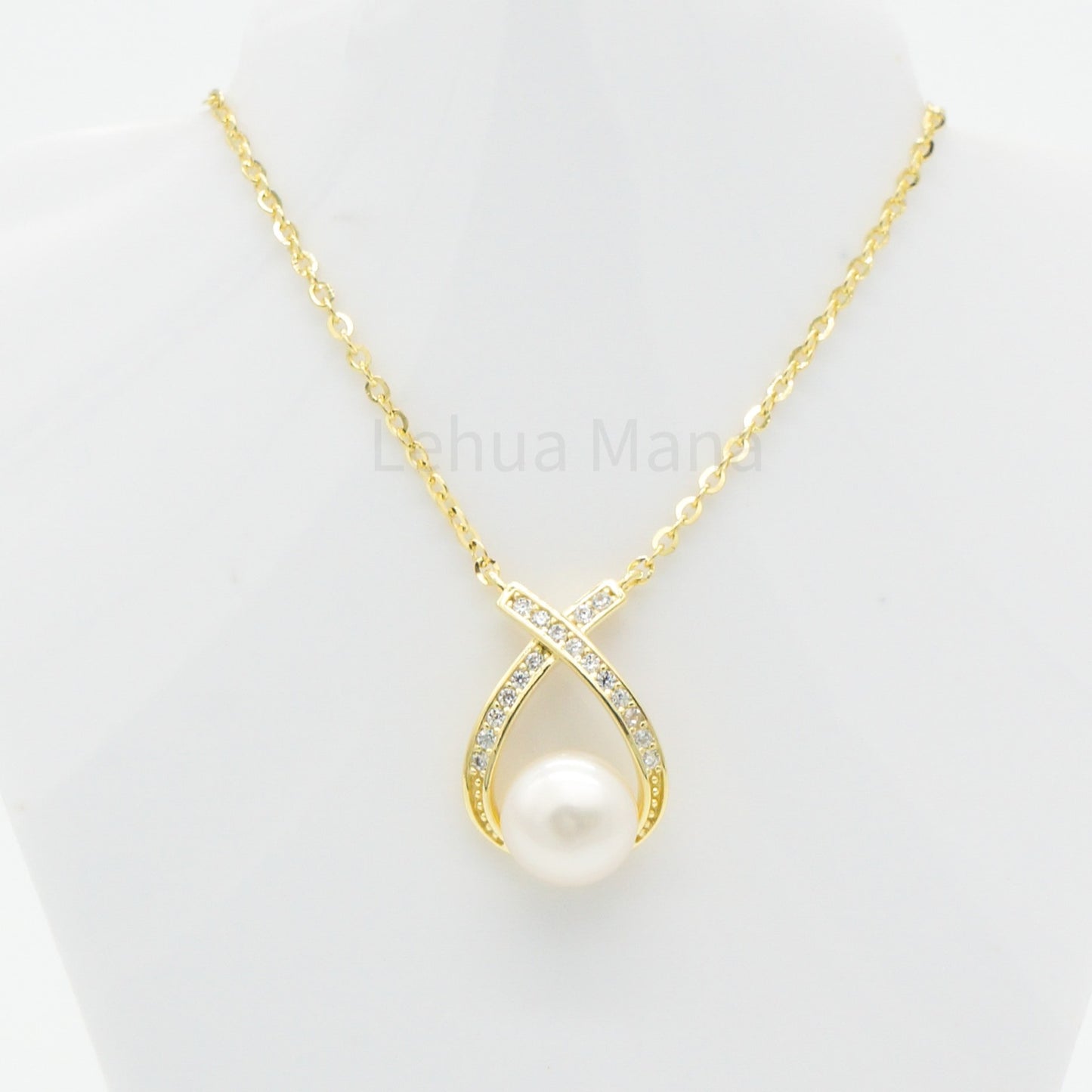 925 Silver CZ Freshwater Pearl Raindrop Necklace, CZ Necklace, Cubic Zirconia Necklace, 925 Sterling Silver Jewelry, Freshwater Pearl Raindrop Necklace