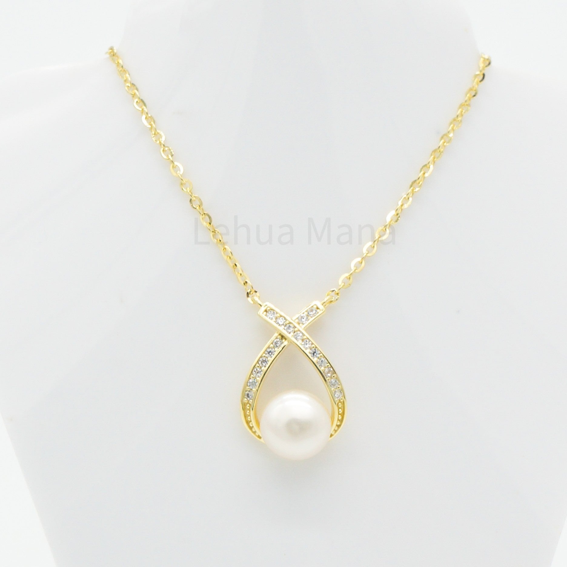 925 Silver CZ Freshwater Pearl Raindrop Necklace, CZ Necklace, Cubic Zirconia Necklace, 925 Sterling Silver Jewelry, Freshwater Pearl Raindrop Necklace