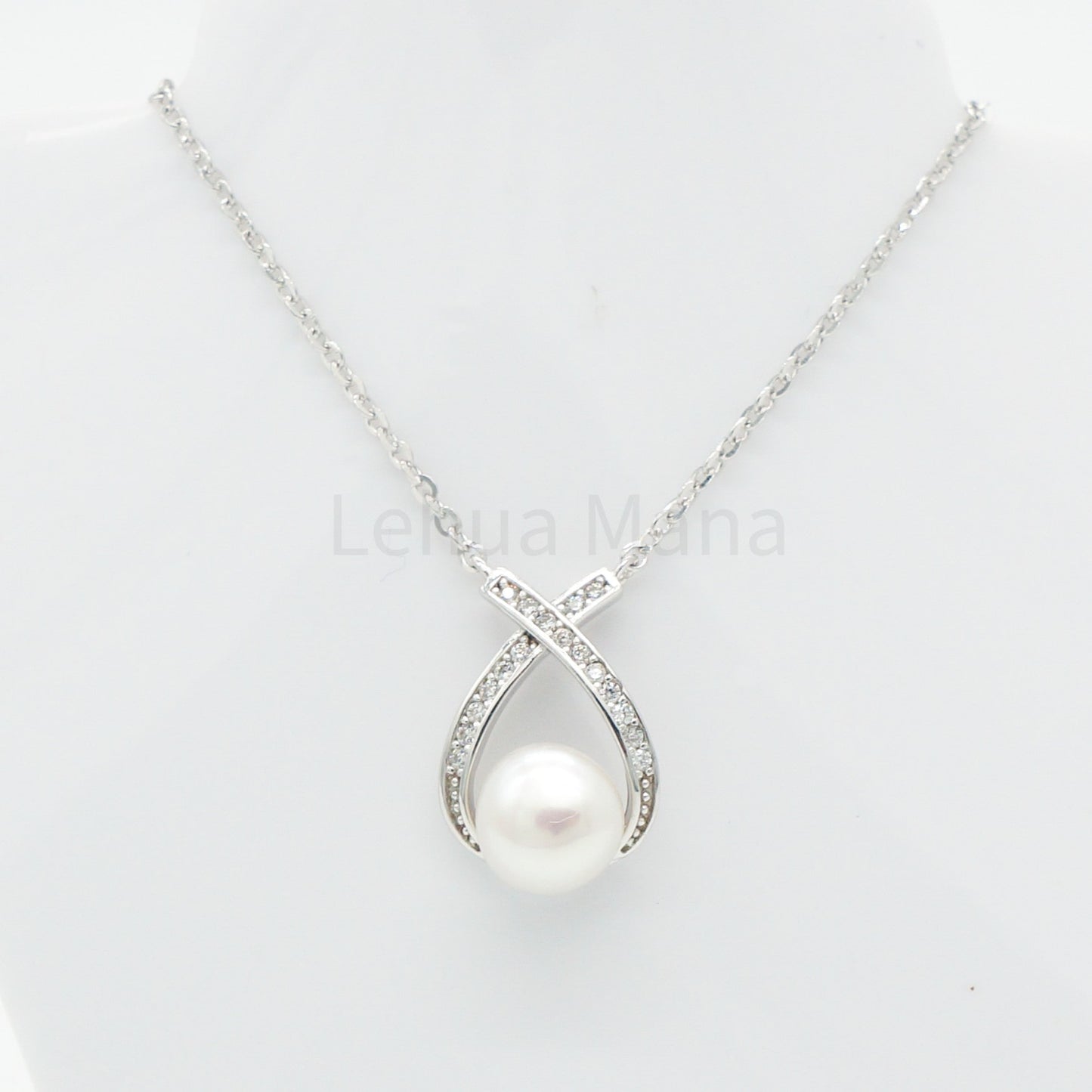 925 Silver CZ Freshwater Pearl Raindrop Necklace, CZ Necklace, Cubic Zirconia Necklace, 925 Sterling Silver Jewelry, Freshwater Pearl Raindrop Necklace