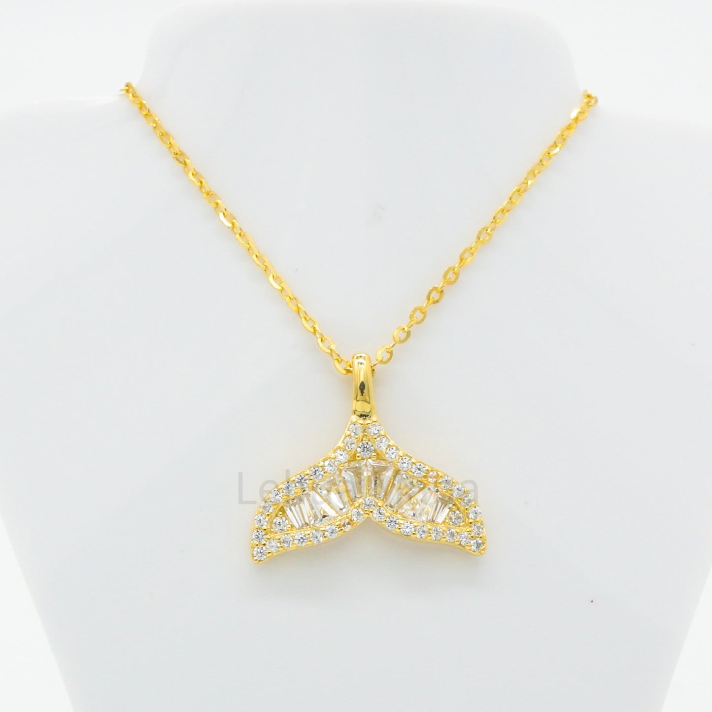 925 Silver CZ Whale Tail Necklace, CZ Necklace, Cubic Zirconia Necklace, 925 Sterling Silver Jewelry, Whale Tail Necklace