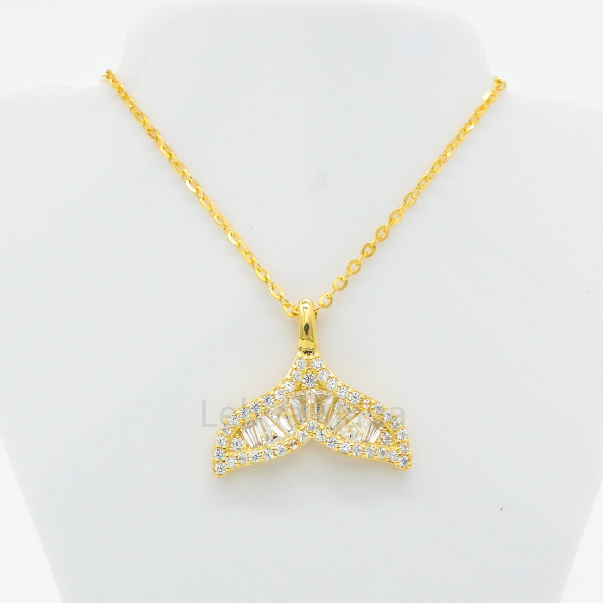 925 Silver CZ Whale Tail Necklace, CZ Necklace, Cubic Zirconia Necklace, 925 Sterling Silver Jewelry, Whale Tail Necklace