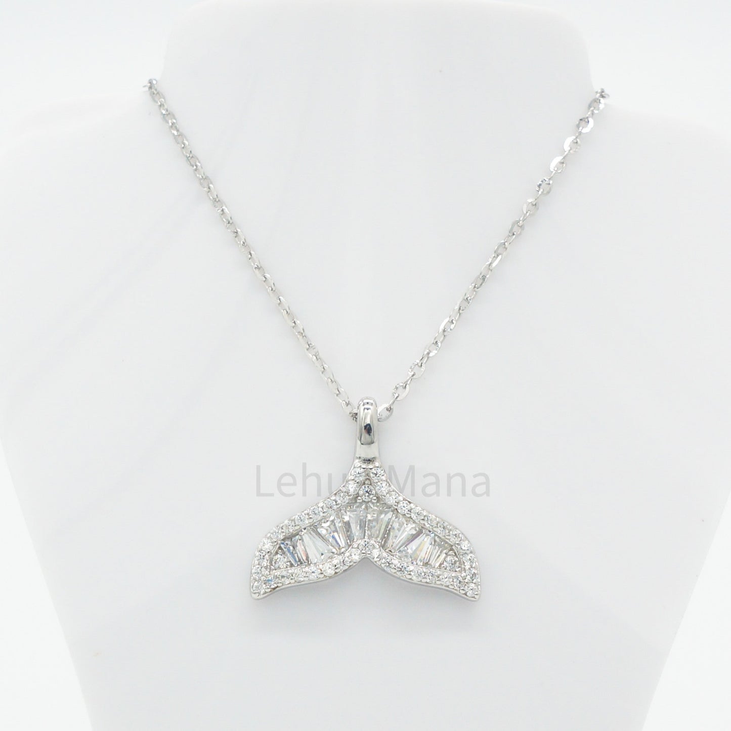925 Silver CZ Whale Tail Necklace, CZ Necklace, Cubic Zirconia Necklace, 925 Sterling Silver Jewelry, Whale Tail Necklace