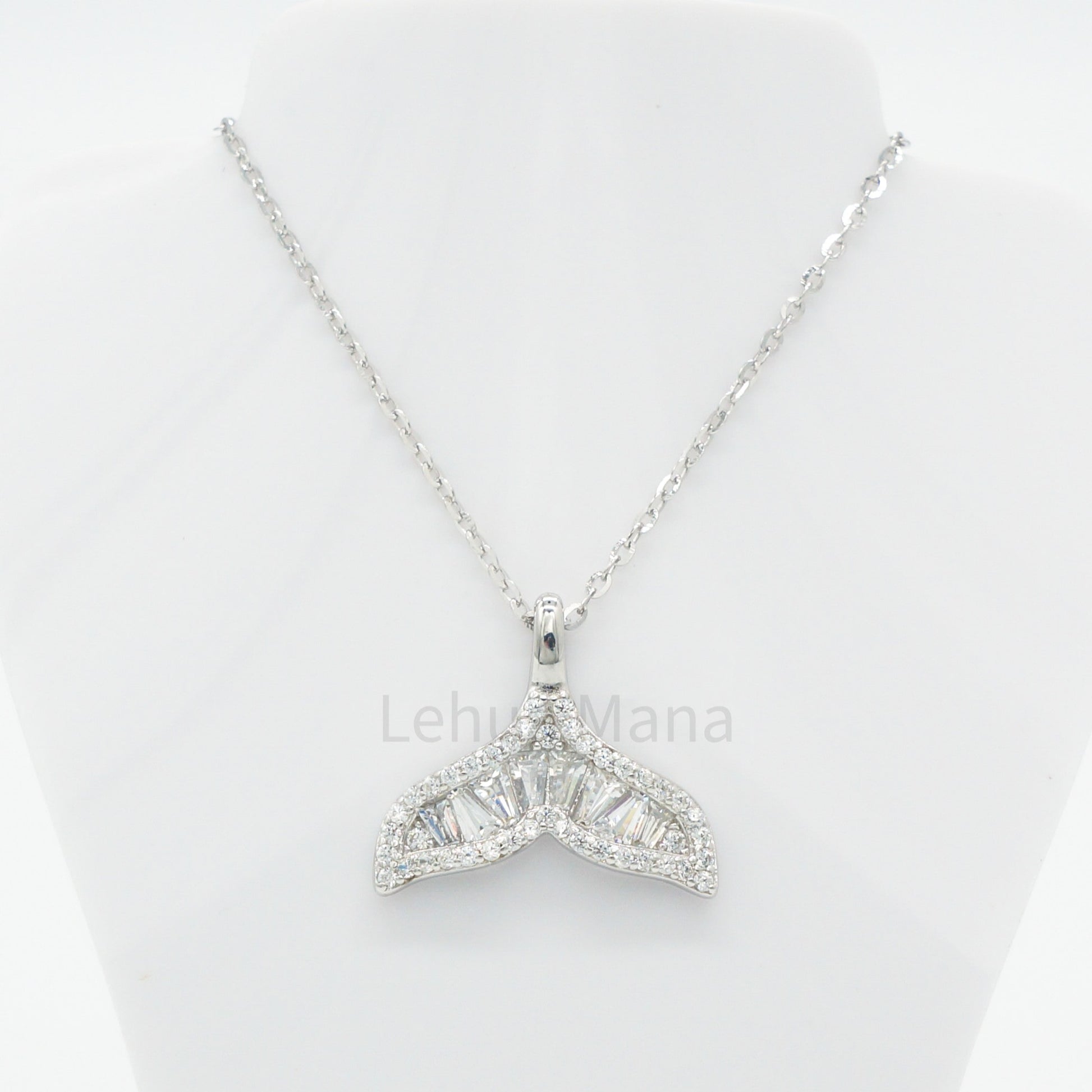 925 Silver CZ Whale Tail Necklace, CZ Necklace, Cubic Zirconia Necklace, 925 Sterling Silver Jewelry, Whale Tail Necklace