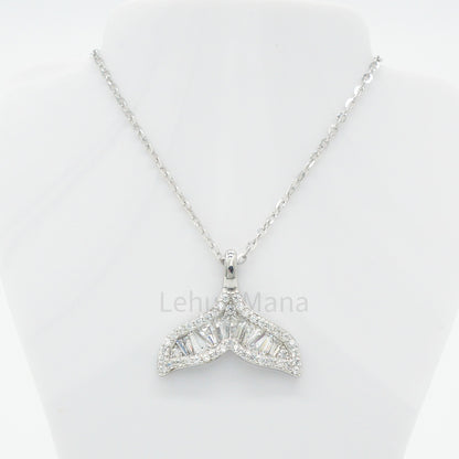925 Silver CZ Whale Tail Necklace, CZ Necklace, Cubic Zirconia Necklace, 925 Sterling Silver Jewelry, Whale Tail Necklace