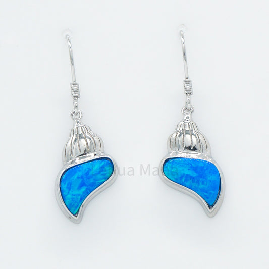 925 Silver Blue Opal Conch Seashell Dangle Earrings, Opal Earrings, 925 Sterling Silver Jewelry, Conch Seashell Earrings
