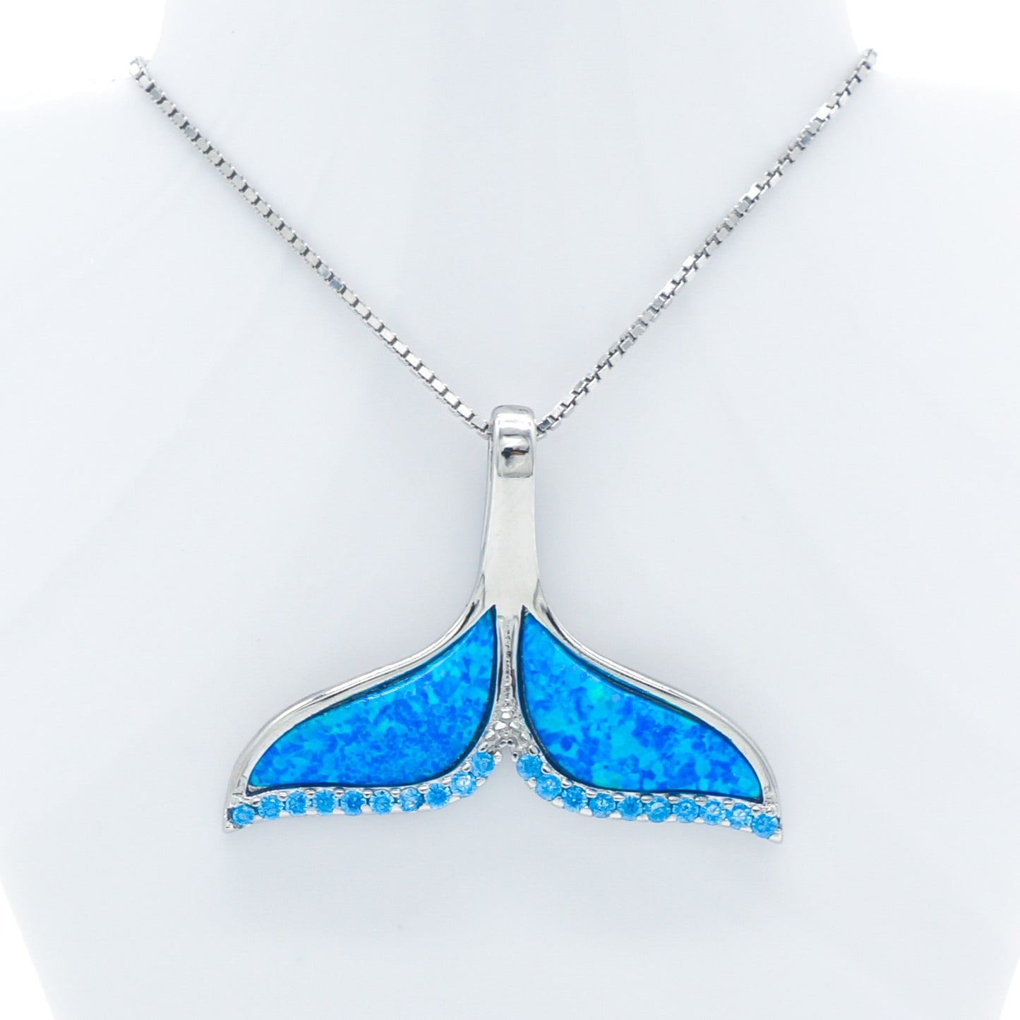 925 Silver Opal Whale Tail Necklace, Opal Necklace, 925 Sterling Silver Jewelry, Whale Tail Necklace