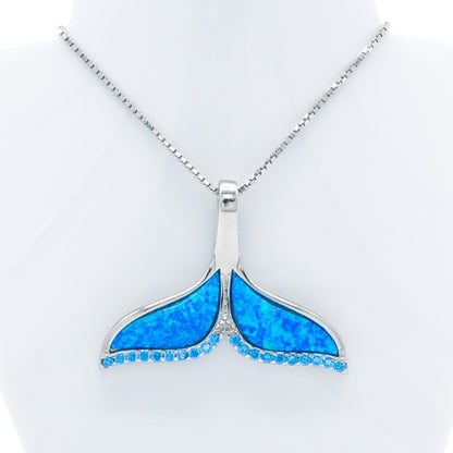 925 Silver Opal Whale Tail Necklace, Opal Necklace, 925 Sterling Silver Jewelry, Whale Tail Necklace