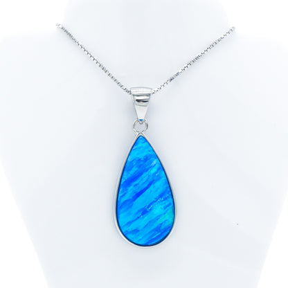 925 Silver Opal Raindrop Necklace, Opal Necklace, 925 Sterling Silver Jewelry, Raindrop Necklace