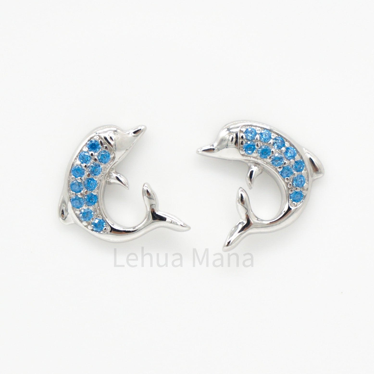 925 Silver Blue Topaz Dolphin Post Earrings, Blue Topaz Earrings, 925 Sterling Silver Jewelry, Stud Earrings, Dolphin Earrings