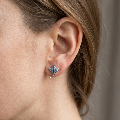 Hawaiian Manta Ray Blue Topaz Pavé Stud Earrings - 925 Sterling Silver
