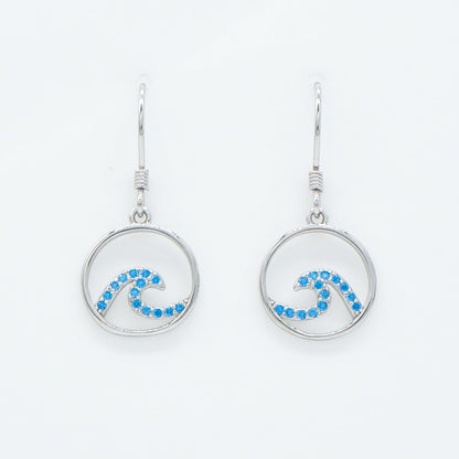 Hawaiian Circle Ocean Wave Blue Topaz Pavé Dangle Earrings - 925 Sterling Silver