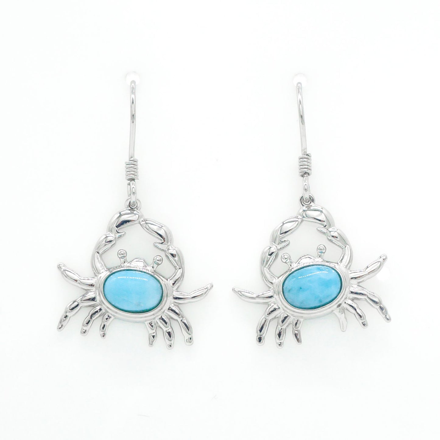 Hawaiian Ocean Crab Larimar Stone Dangle Earrings - 925 Sterling Silver