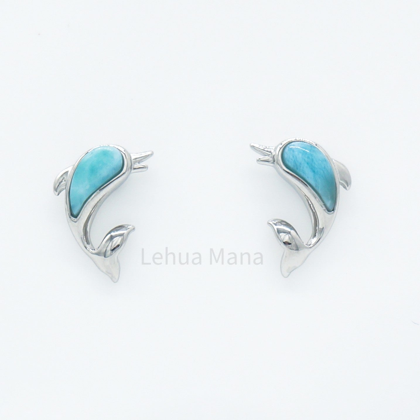 925 Silver Larimar Dolphin Earrings, Larimar Earrings, 925 Sterling Silver Jewelry, Dolphin Earrings, Stud Earrings
