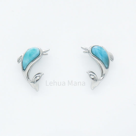 925 Silver Larimar Dolphin Earrings, Larimar Earrings, 925 Sterling Silver Jewelry, Dolphin Earrings, Stud Earrings