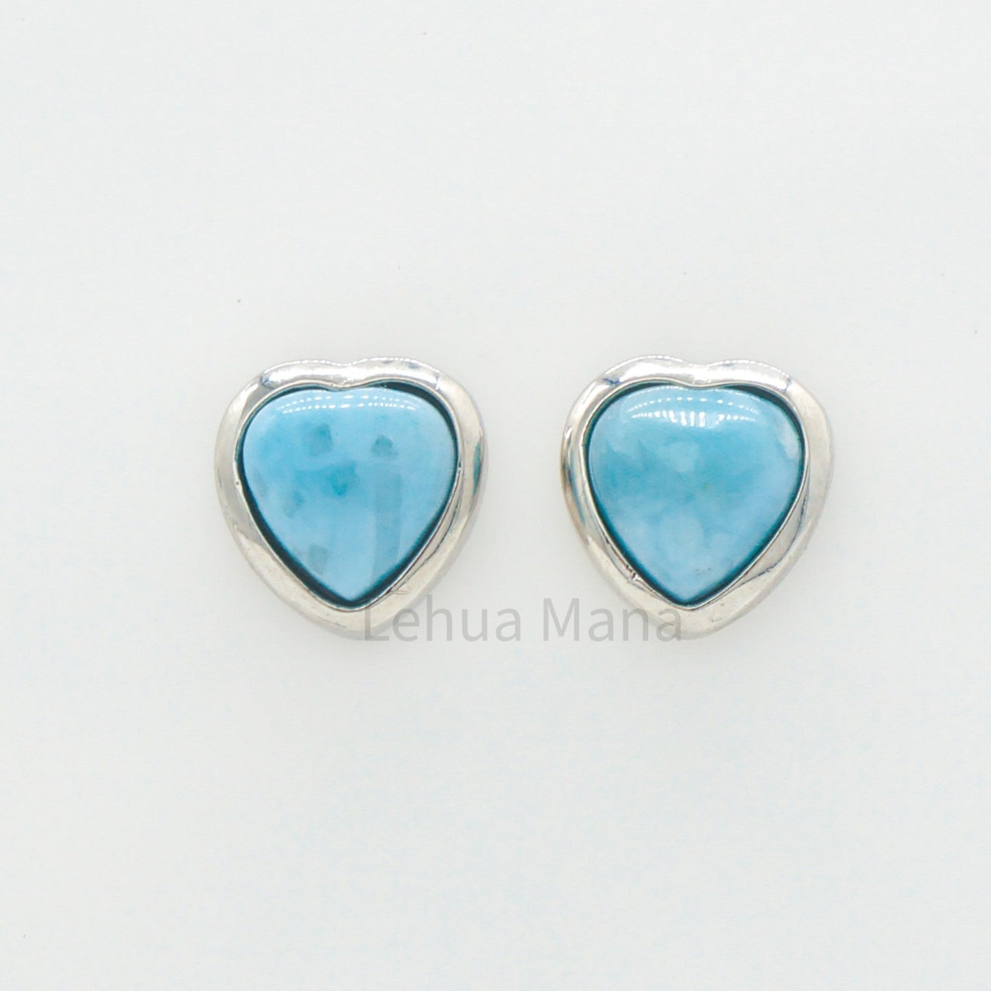925 Silver Larimar Heart Stud Earrings, Larimar Earrings, 925 Sterling Silver Jewelry, Heart Stud Earrings, Stud Earrings