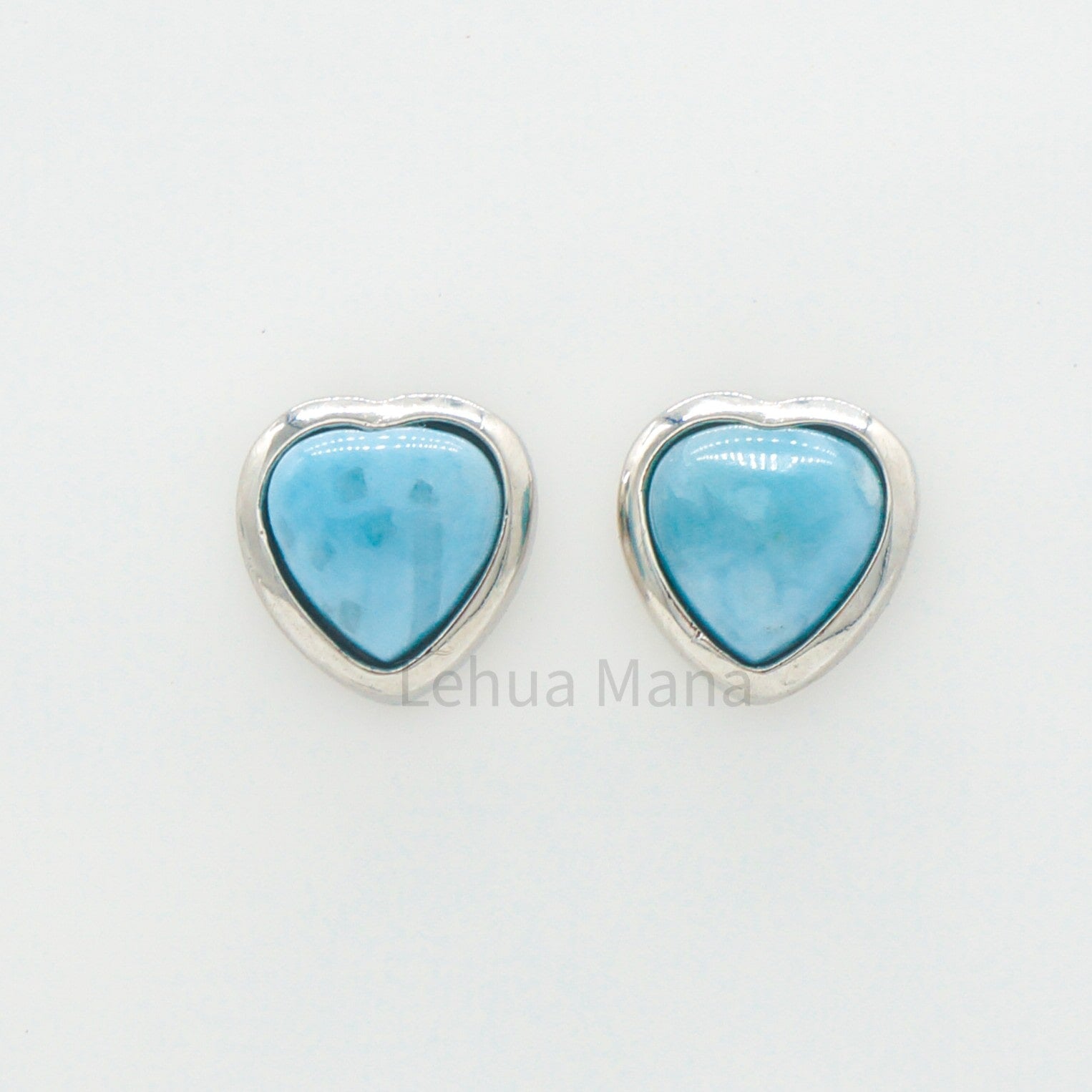 925 Silver Larimar Heart Stud Earrings, Larimar Earrings, 925 Sterling Silver Jewelry, Heart Stud Earrings, Stud Earrings