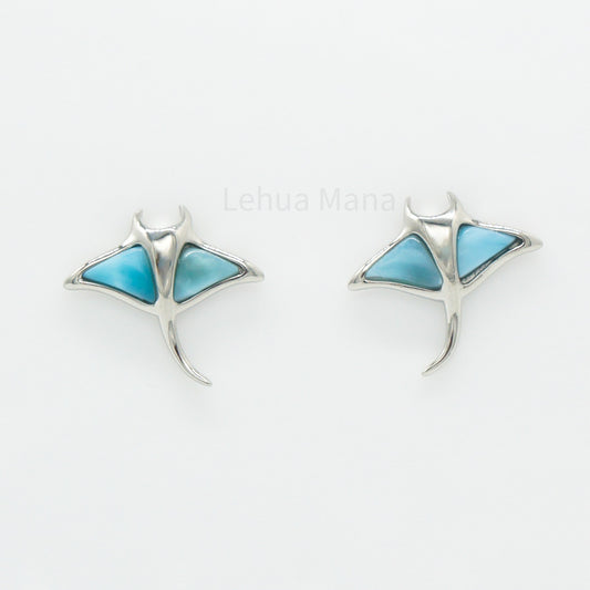 925 Silver Larimar Manta Ray Earrings, Larimar Earrings, 925 Sterling Silver Jewelry, Manta Ray Earrings, Stud Earrings