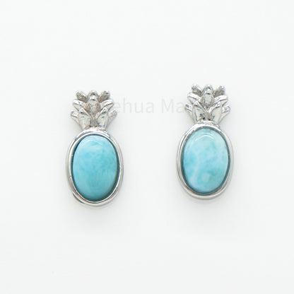 925 Silver Larimar Pineapple Earrings, Larimar Earrings, 925 Sterling Silver Jewelry, Pineapple Earrings, Stud Earrings