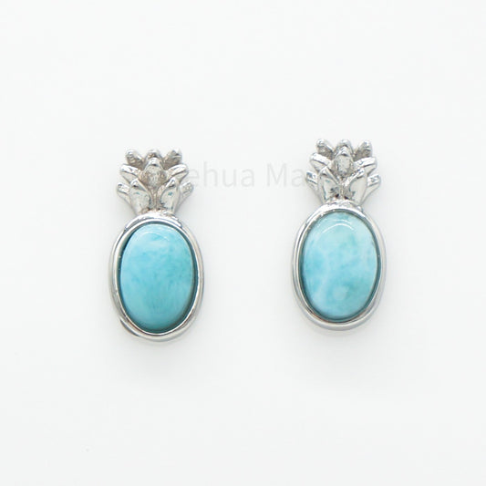 925 Silver Larimar Pineapple Earrings, Larimar Earrings, 925 Sterling Silver Jewelry, Pineapple Earrings, Stud Earrings