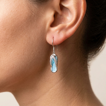 Flip Flop Larimar Stone & CZ Dangle Earrings - 925 Sterling Silver