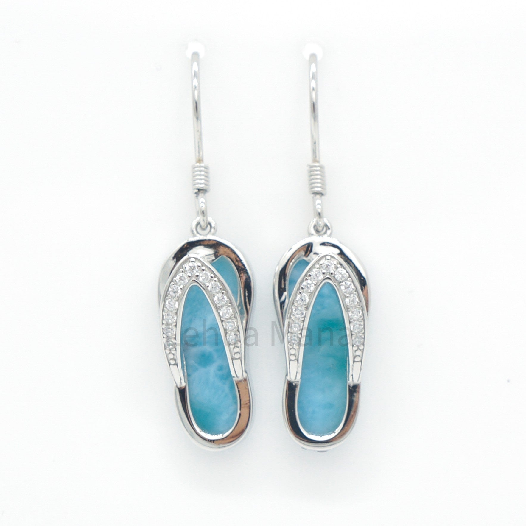 925 Silver Larimar Flip-Flop Slipper Earrings, Larimar Earrings, 925 Sterling Silver Jewelry, Flip-Flop Slipper Earrings