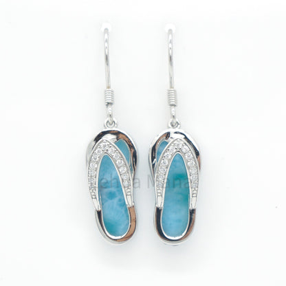 925 Silver Larimar Flip-Flop Slipper Earrings, Larimar Earrings, 925 Sterling Silver Jewelry, Flip-Flop Slipper Earrings