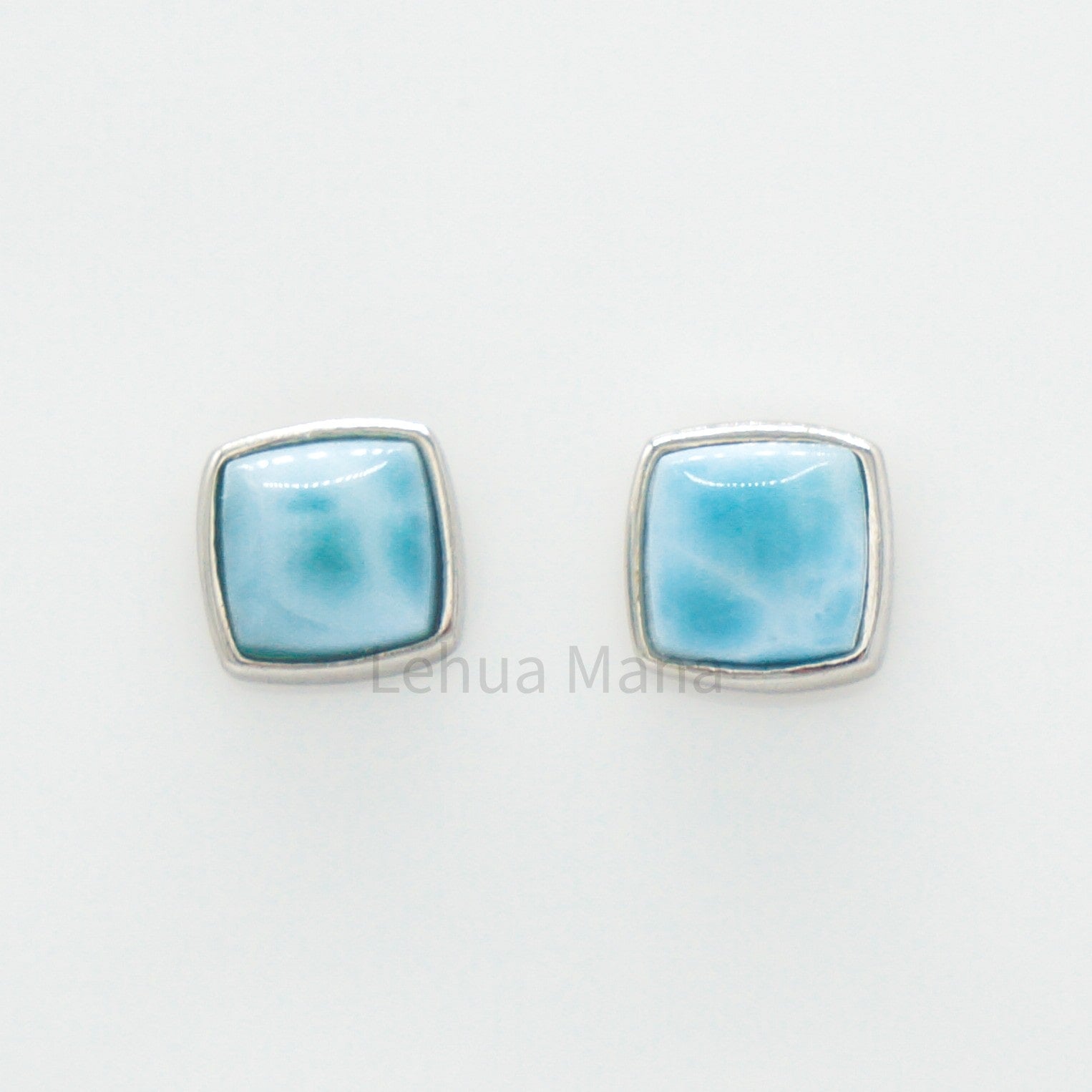 925 Silver Larimar Square Stud Earrings, Larimar Earrings, 925 Sterling Silver Jewelry, Square Stud Earrings, Stud Earrings
