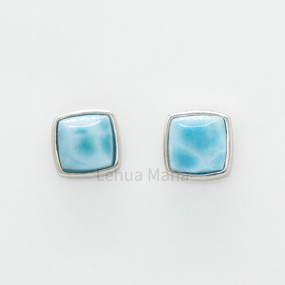 925 Silver Larimar Square Stud Earrings, Larimar Earrings, 925 Sterling Silver Jewelry, Square Stud Earrings, Stud Earrings