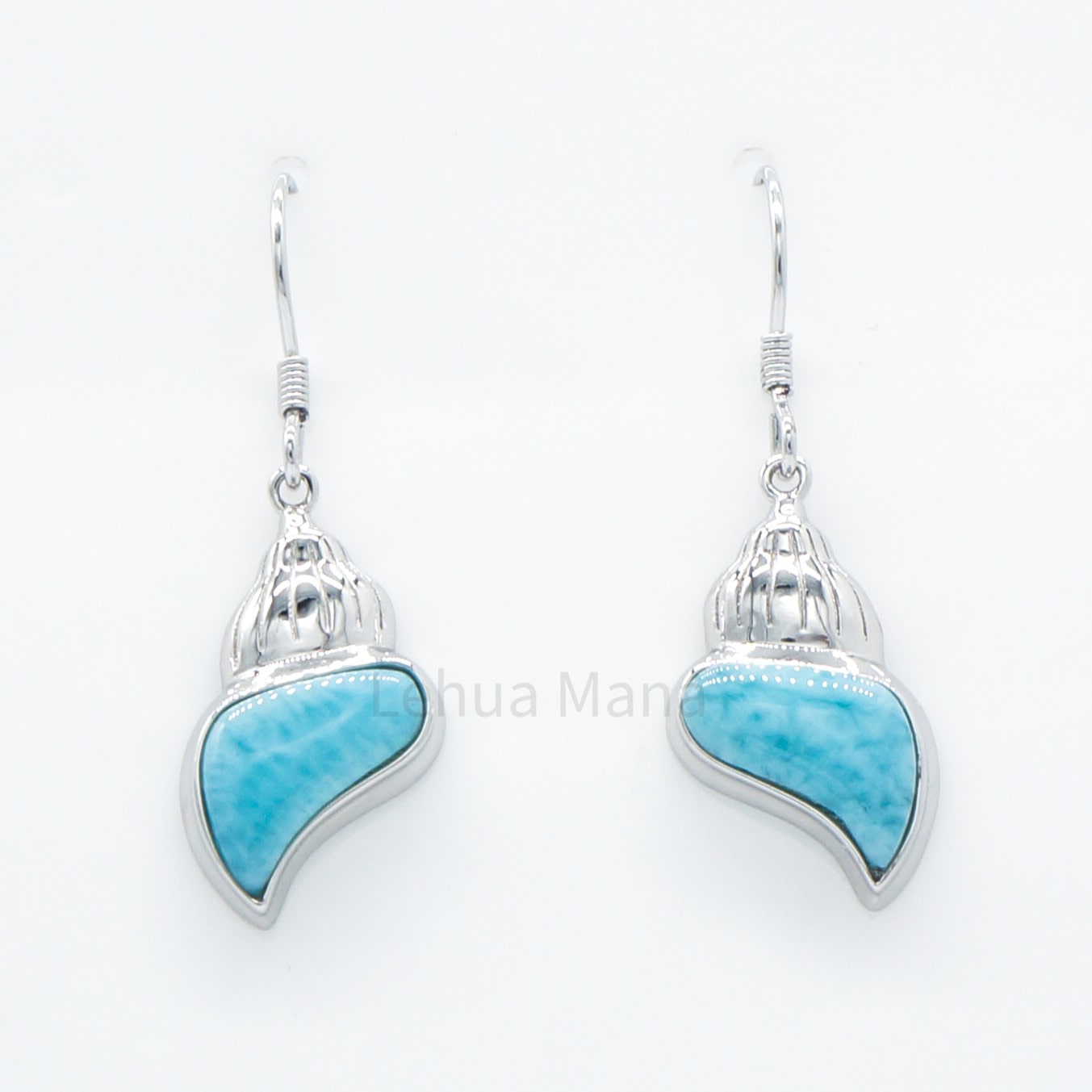 925 Silver Larimar Conch Seashell Earrings, Larimar Earrings, 925 Sterling Silver Jewelry, Conch Seashell Earrings