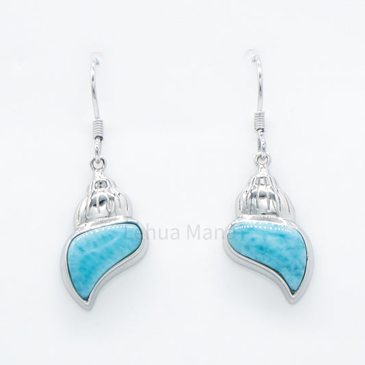 925 Silver Larimar Conch Seashell Earrings, Larimar Earrings, 925 Sterling Silver Jewelry, Conch Seashell Earrings