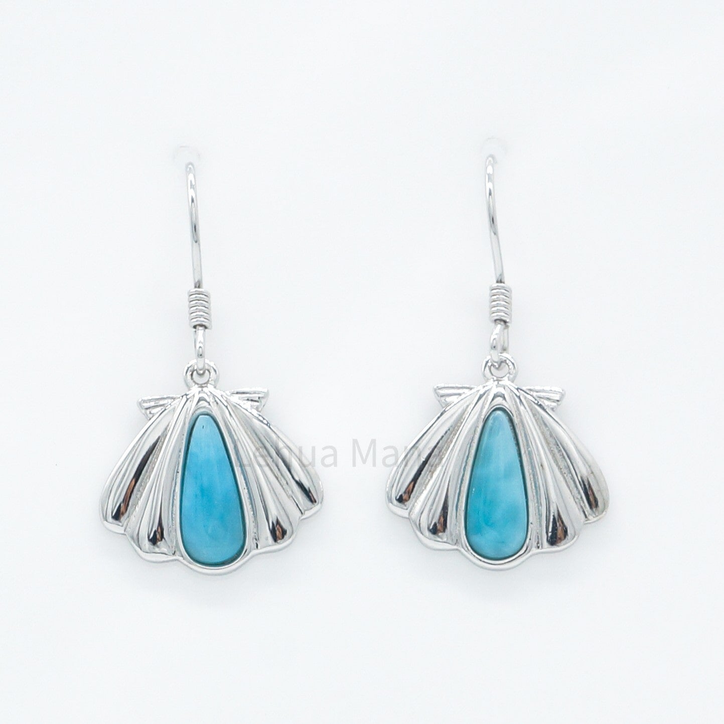 925 Silver Larimar Scallop Seashell Earrings, Larimar Earrings, 925 Sterling Silver Jewelry, Scallop Seashell Earrings