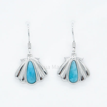 925 Silver Larimar Scallop Seashell Earrings, Larimar Earrings, 925 Sterling Silver Jewelry, Scallop Seashell Earrings