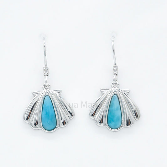 925 Silver Larimar Scallop Seashell Earrings, Larimar Earrings, 925 Sterling Silver Jewelry, Scallop Seashell Earrings