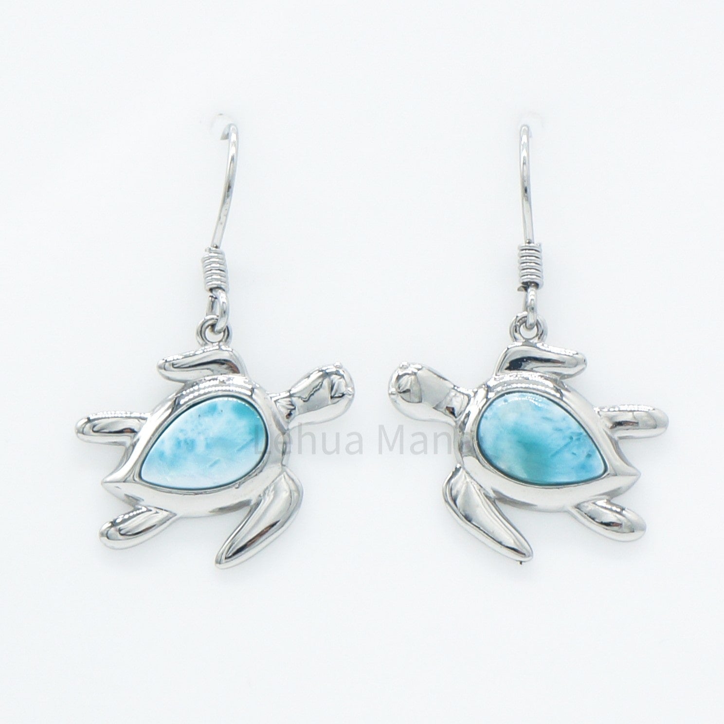 925 Silver Larimar Hawaiian Sea Turtle Earrings, Larimar Earrings, 925 Sterling Silver Jewelry, Hawaiian Sea Turtle Earrings