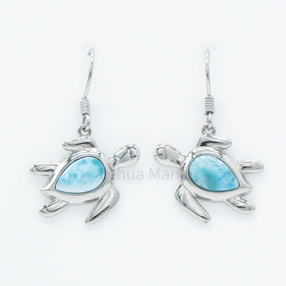 925 Silver Larimar Hawaiian Sea Turtle Earrings, Larimar Earrings, 925 Sterling Silver Jewelry, Hawaiian Sea Turtle Earrings