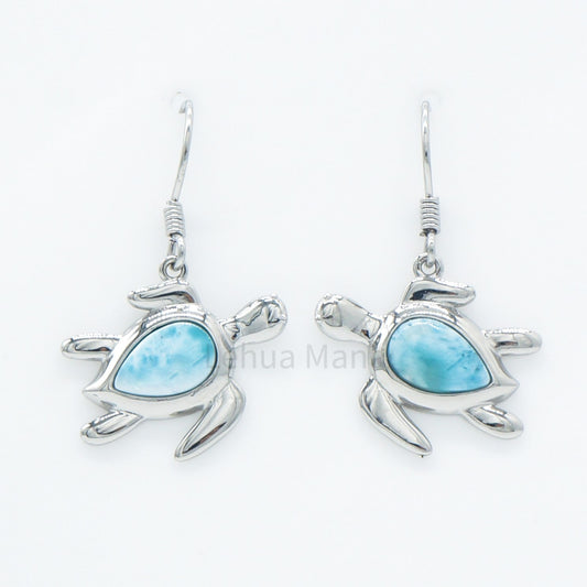 925 Silver Larimar Hawaiian Sea Turtle Earrings, Larimar Earrings, 925 Sterling Silver Jewelry, Hawaiian Sea Turtle Earrings