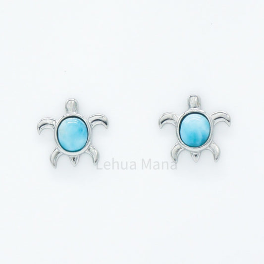 925 Silver Larimar Sea Turtle Earrings, Larimar Earrings, 925 Sterling Silver Jewelry, Sea Turtle Earrings, Stud Earrings