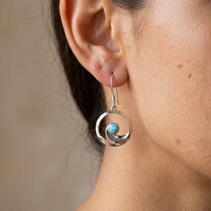 Hawaiian Swirl Ocean Wave Larimar Stone Dangle Earrings - 925 Sterling Silver
