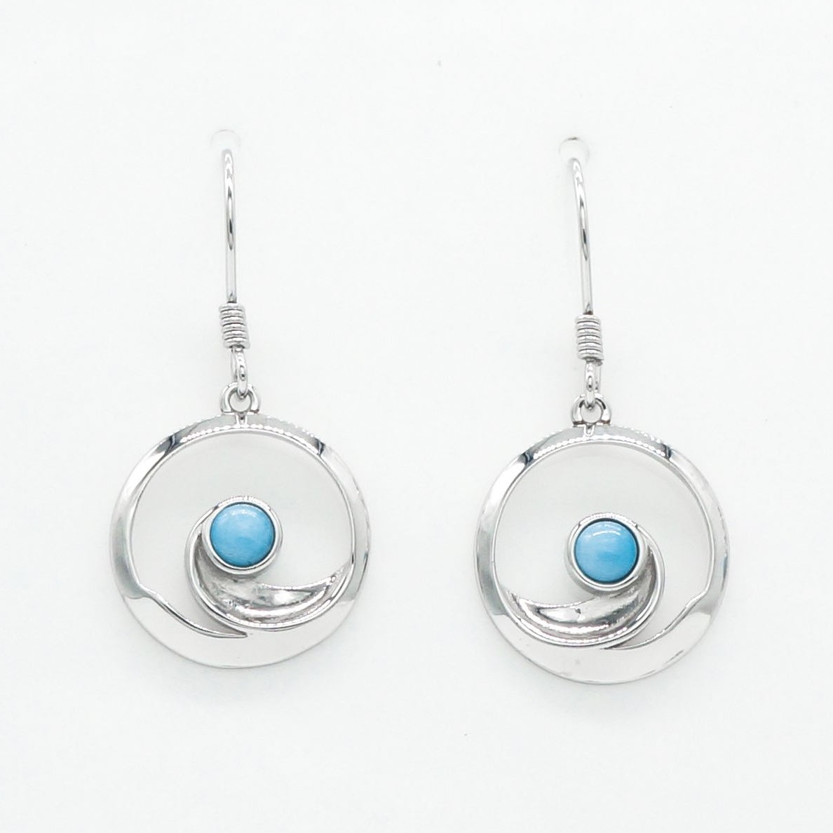 Hawaiian Swirl Ocean Wave Larimar Stone Dangle Earrings - 925 Sterling Silver