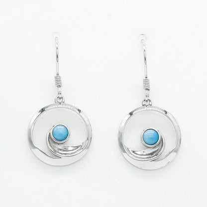 Hawaiian Swirl Ocean Wave Larimar Stone Dangle Earrings - 925 Sterling Silver