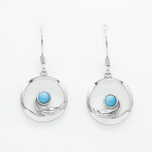 Hawaiian Swirl Ocean Wave Larimar Stone Dangle Earrings - 925 Sterling Silver